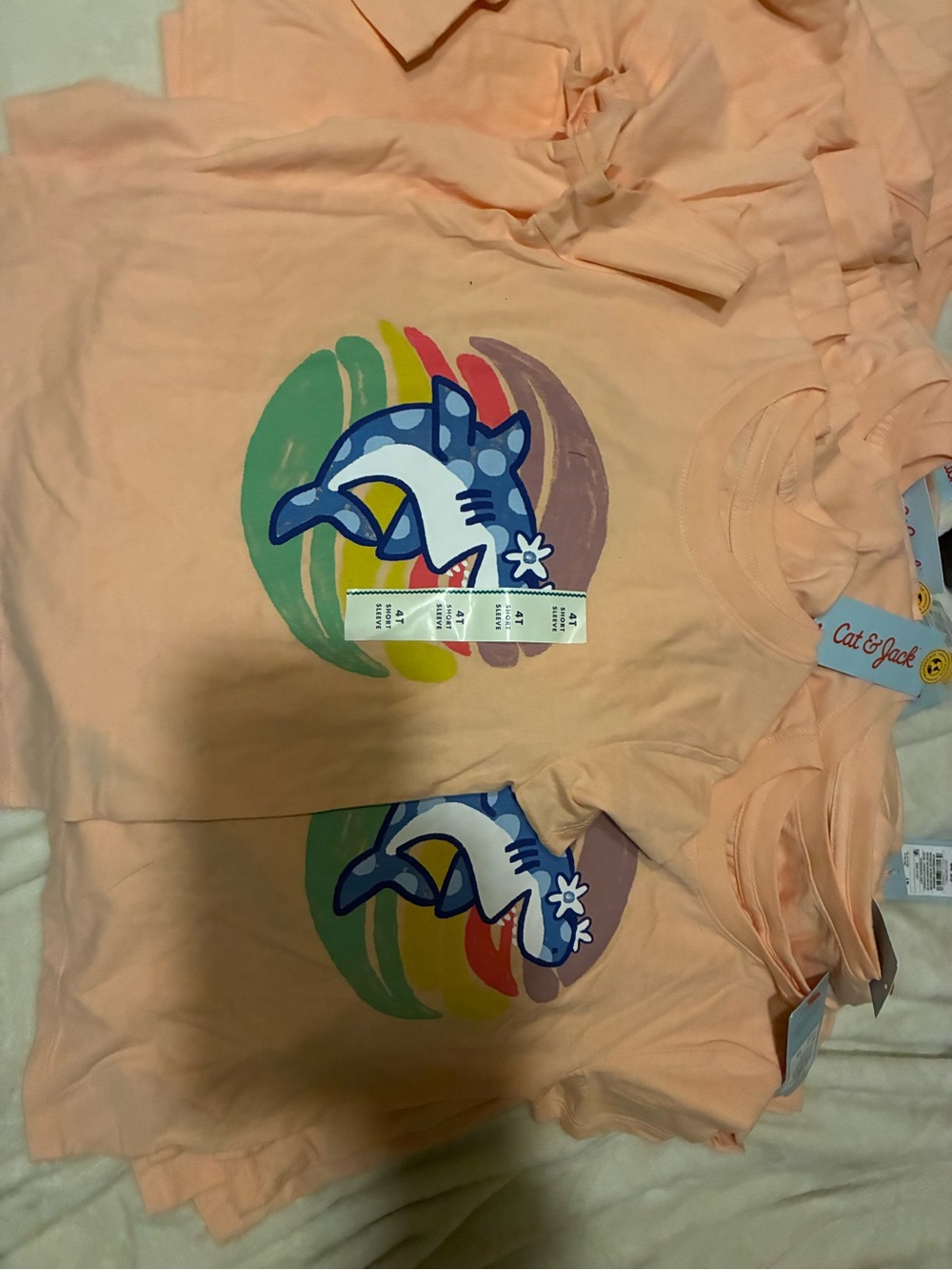 Bundle of 20 Cat & Jack Toddler Unisex Size 4T Crewneck T-Shirt Shark Peach
